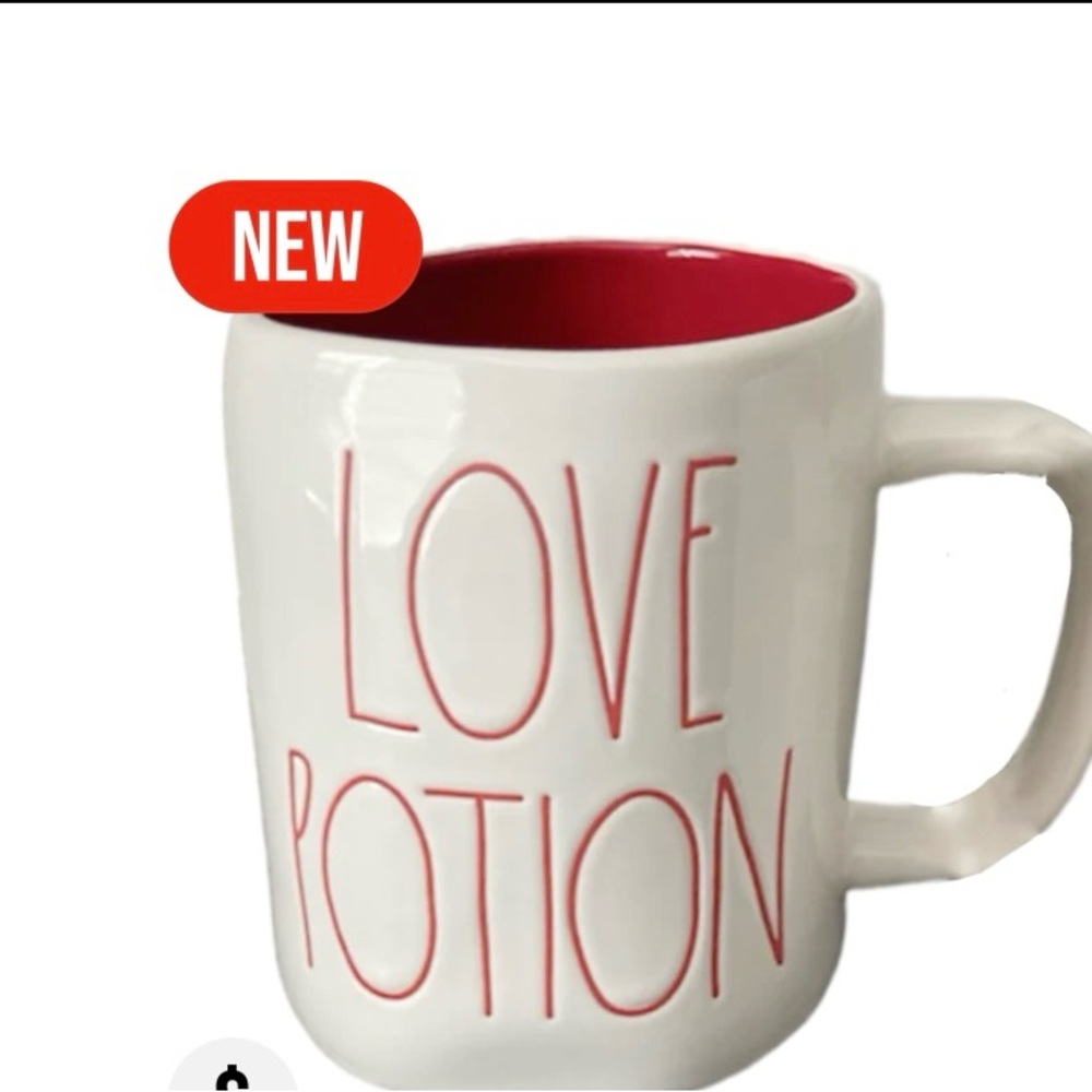 Rae Dunn New “Love Potion” Coffee Mug with Red Writing.  Double sided.